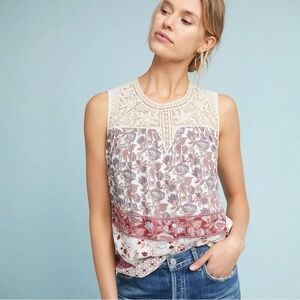 Maeve Anthropologie Laced Eleanor Blouse Size S Sleeveless Floral Boho